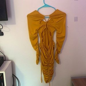 Runched mustard yellow midi dress